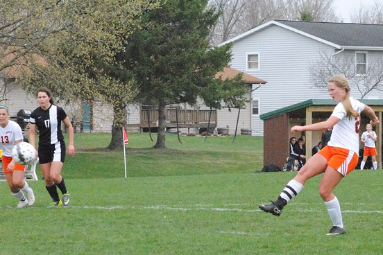 Marshfield's Julia Urban connects on a penalty kick for a goal during Tuesday's game against Stevens Point at Greise Park in Marshfield. (Photo by Paul Lecker/MarshfieldAreaSports.com)