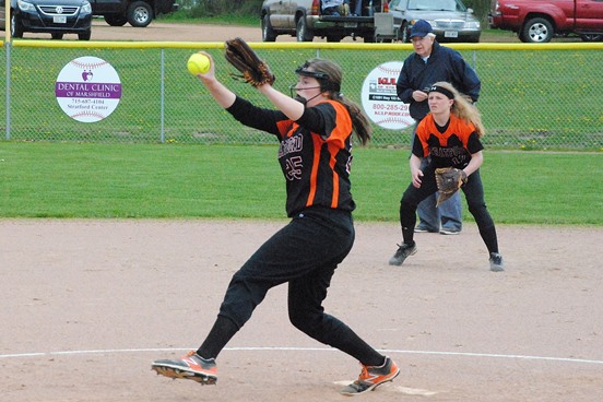 Stratford pitcher Kiana Weiler delivers a pitch during the Tigers' loss to Marathon on Monday at Hilgemann Field in Stratford. (Photo by Paul Lecker/MarshfieldAreaSports.com)